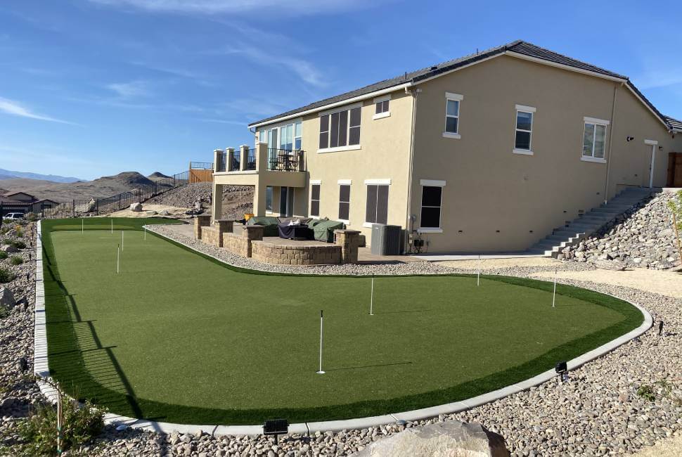 Wide view of putting green install