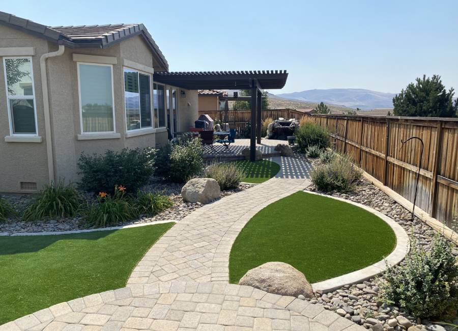 Nevada Artificial Grass backyard with wood fence